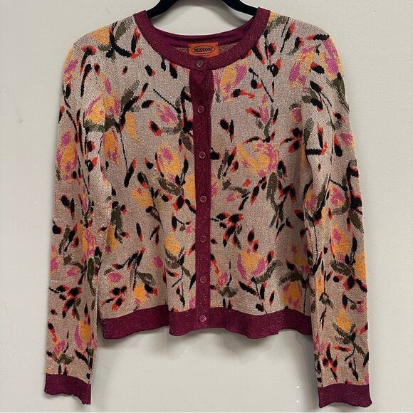 MISSONI Cardigan Women Size Medium Wool Blend Floral Boho Office - Picture 1 of 10